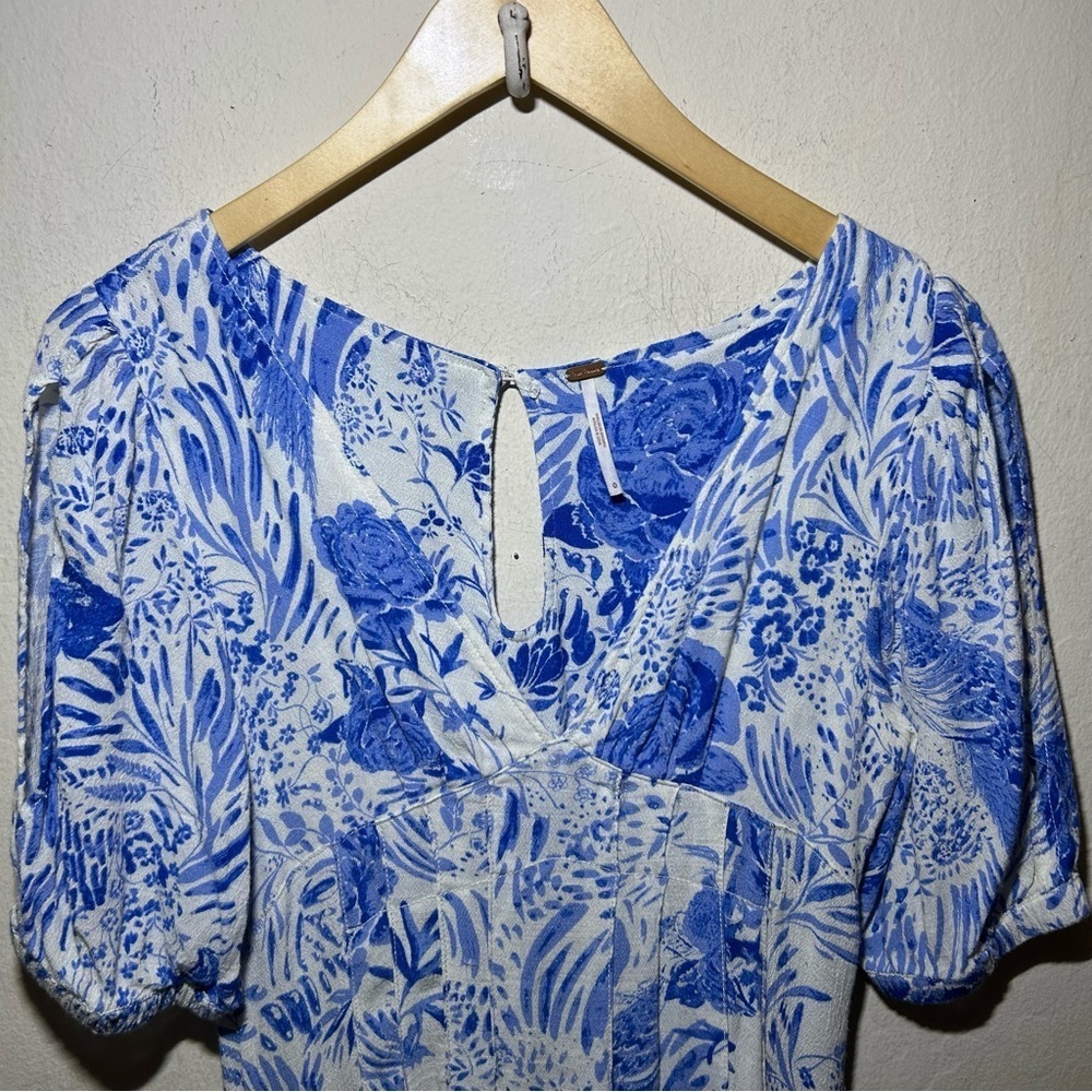 Free People Forever Always Floral Blue/White Midi Dress Size 0 - Picture 10 of 12